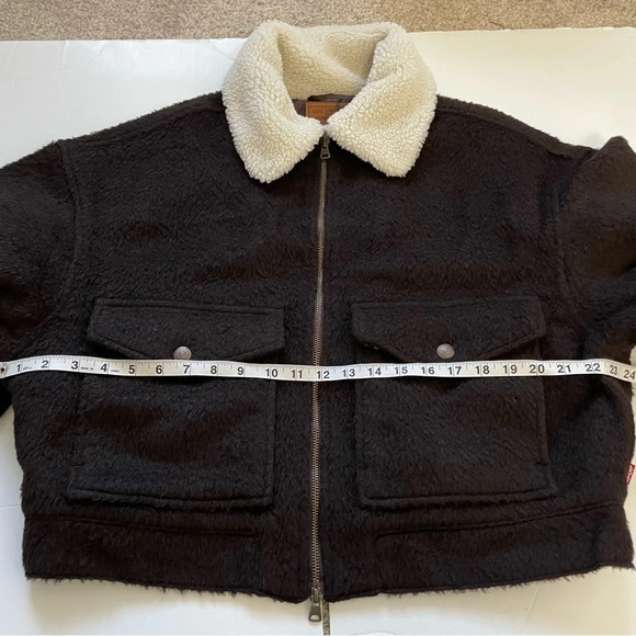 NWT Levis Cropped Wool Blend Trucker Jacket Chocolate Brown and Cream Size Large - Picture 11 of 15